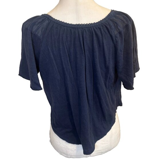 Forever 21 Navy Blue Flowy Shirt Size Small Embroidered Flowers Boho - Picture 4 of 9